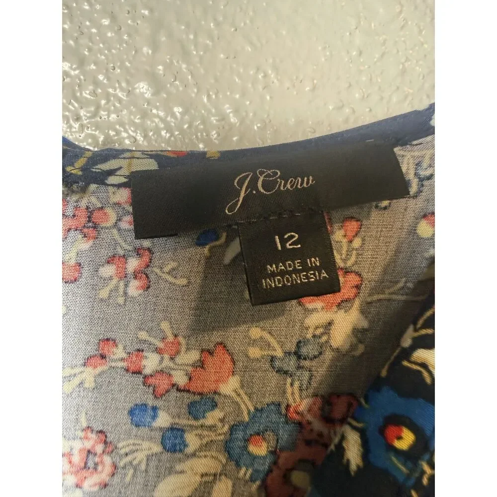 J.Crew Floral Faux Wrap Mini Dress Navy Blue V-Neck Ruffle Hem Size 12